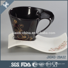 Eco-Friendly best sale gold flower printed porcelain saucer and espresso coffee cups